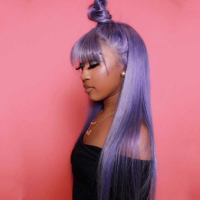 Ashimary Full Machine Made Wig Straight Virgin Hair Wigs With Bangs - Image 5