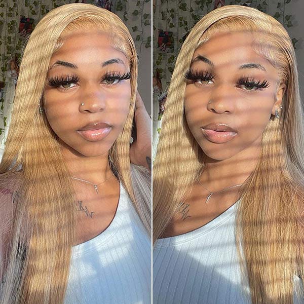 Light Brown Straight Frontal Wig #27 13x4 13x6 Lace Wigs 180% Pre-plucked Human Hair - Image 3