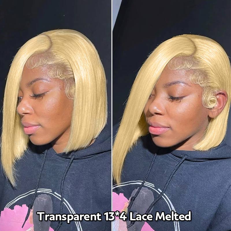 Blonde Bob Transparent Lace Wig Straight Brazilian Human Hair - Image 4