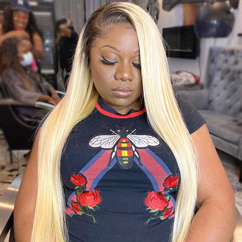 Blonde Wig With Dark Roots 1B/613 Transparent HD Lace Front Wigs 13*4 Frontal Ashimary Hair