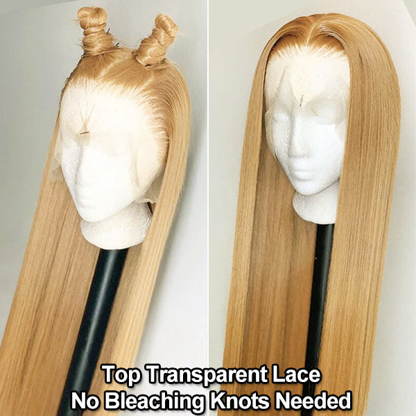 Light Brown Straight Frontal Wig #27 13x4 13x6 Lace Wigs 180% Pre-plucked Human Hair - Image 2