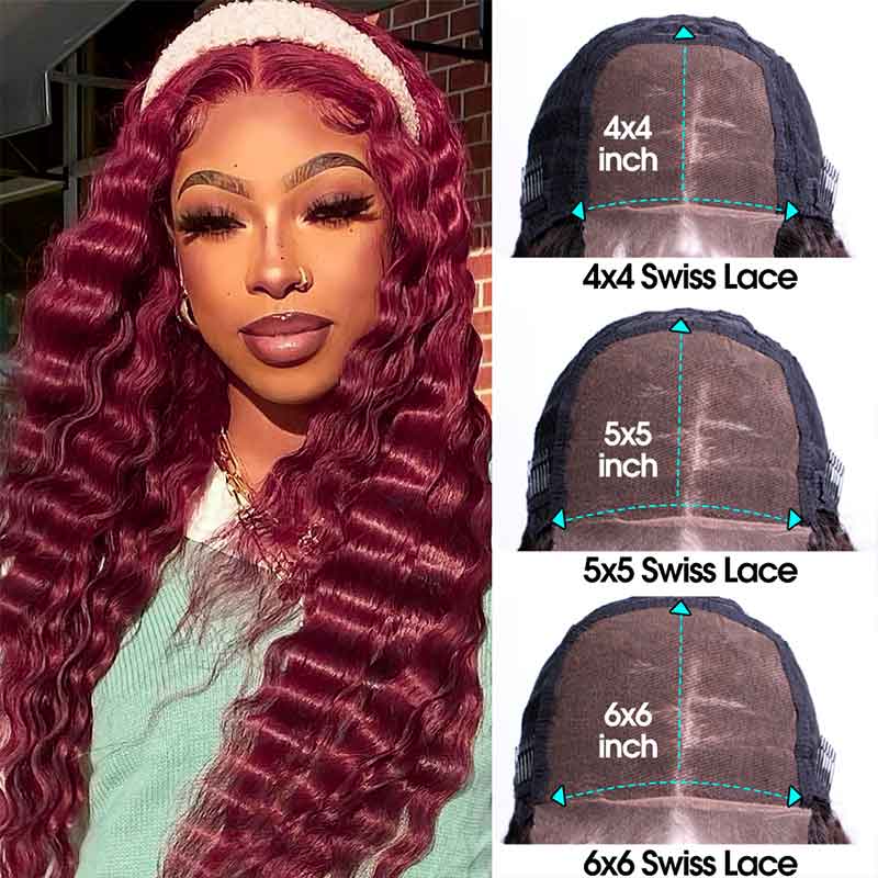 99j Burgundy Curly Hair 4x4 5x5 6x6 Glueless Lace Closure Wig Ashimary Virgin Hair - Image 2