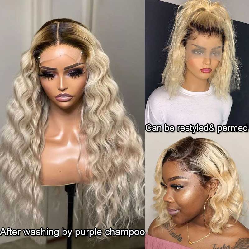 Blonde Wig With Dark Roots 1B/613 Transparent HD Lace Front Wigs 13*4 Frontal Ashimary Hair - Image 5