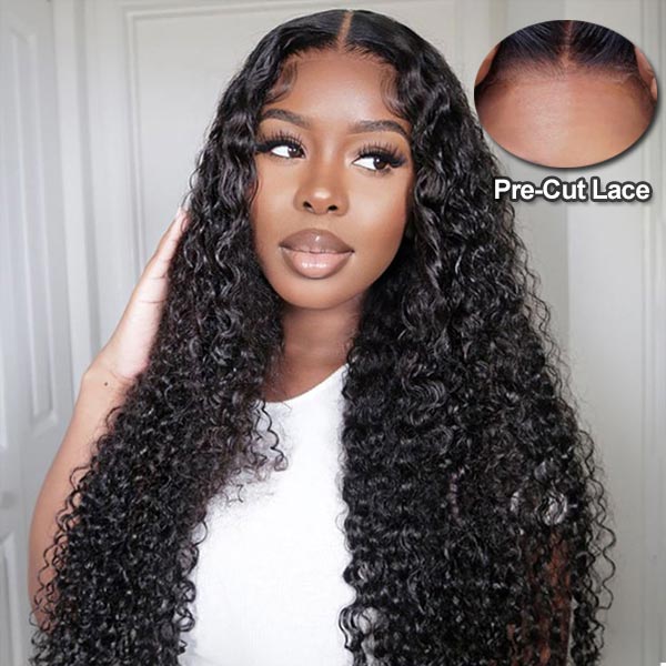0 Skill Glueless Wear And Go Jerry Curly HD Transparent Lace Closure Wig Pre-Cut Lace & Bleached Knots - Image 3