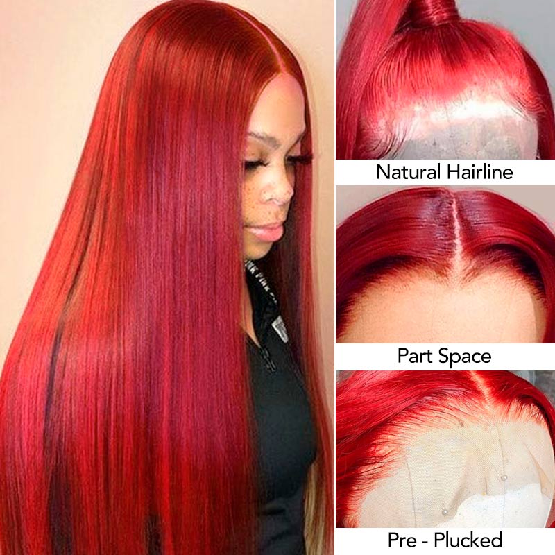Red Lace Front Wig 13*4 Transparent Lace Ashimary Red Wig Human Hair - Image 4