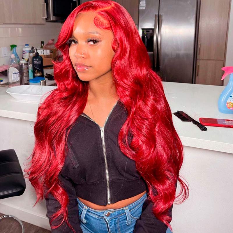 Red Lace Front Wig 13*4 Transparent Lace Ashimary Red Wig Human Hair - Image 2