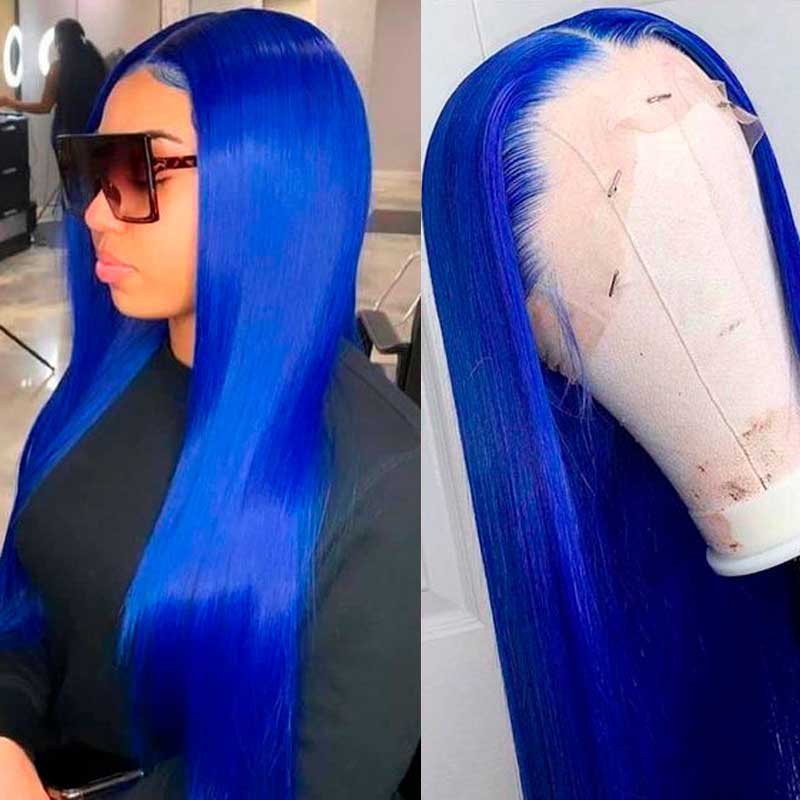 Blue Wig 13x4 13x6 Transparent Lace Frontal Wig Bone Straight Wig Ashimary Human Hair