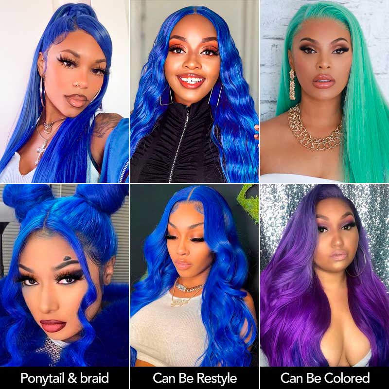 Blue Wig 13x4 13x6 Transparent Lace Frontal Wig Bone Straight Wig Ashimary Human Hair - Image 5