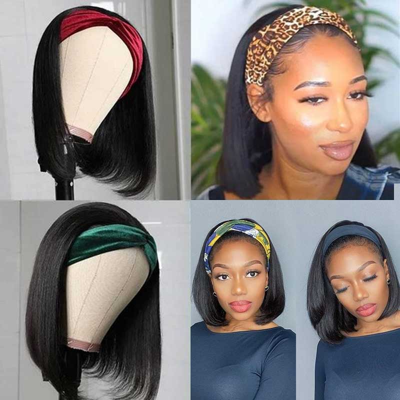 Short Black Wig Headband Bob Glueless Wig Beginner Friendly Virgin Hair - Image 3