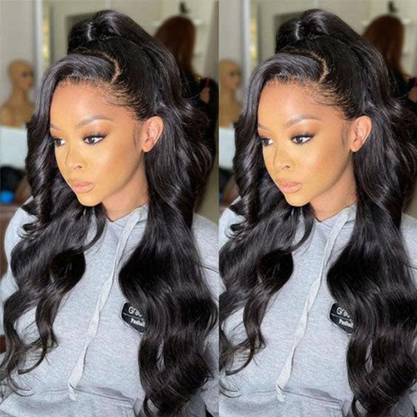 Pull Go 13x6 Full Glueless Wig Transparent Lace Front Wigs Body Wave Natural Black Ashimary Hair - Image 25