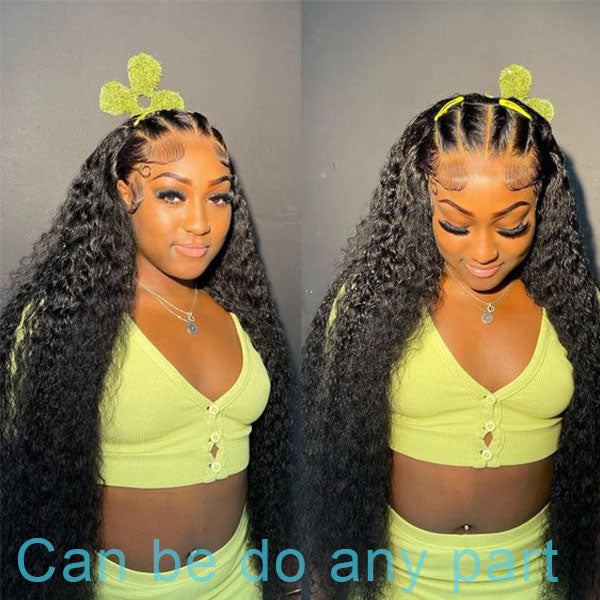 Pull Go 13x6 Full Wig Water Wave Transparent Lace Wig Natural Black Color - Image 4