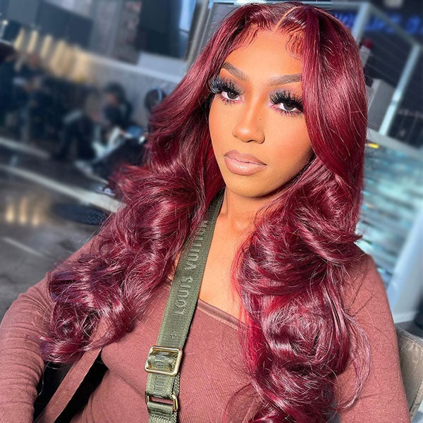Body Wave 99J Burgundy Curly Wig 13*4 13*6 Frontal Wigs Ashimary Virgin Hair Front Wigs - Image 5