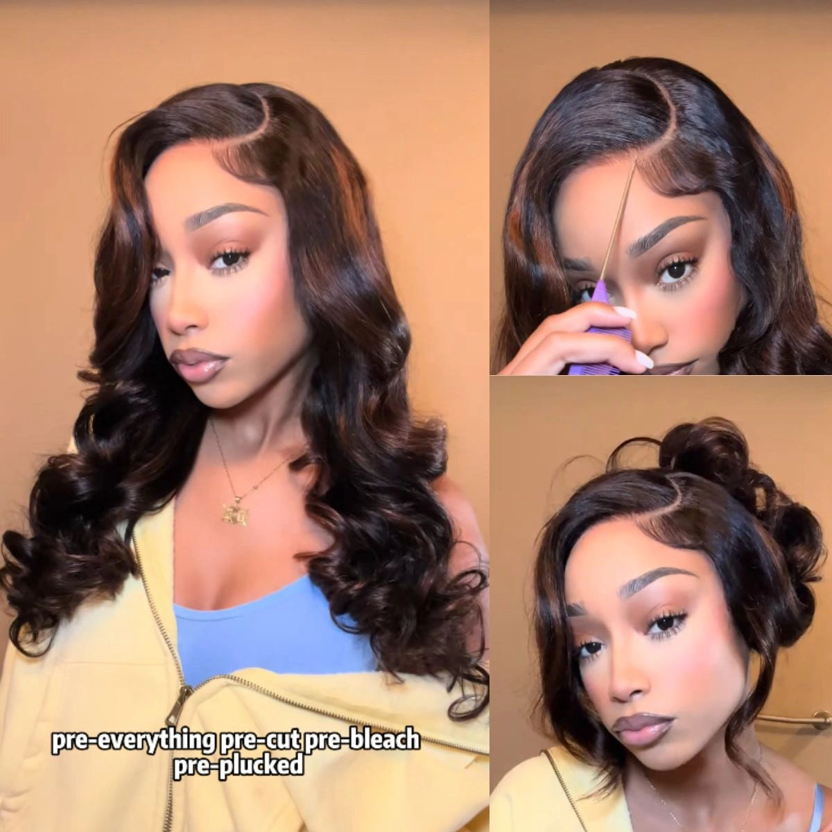 Balayage Highlight Pre-Styled Bouncy Body Wave Ready To Go Glueless Layer Wavy Bob Wig With Baby Hair - Image 3