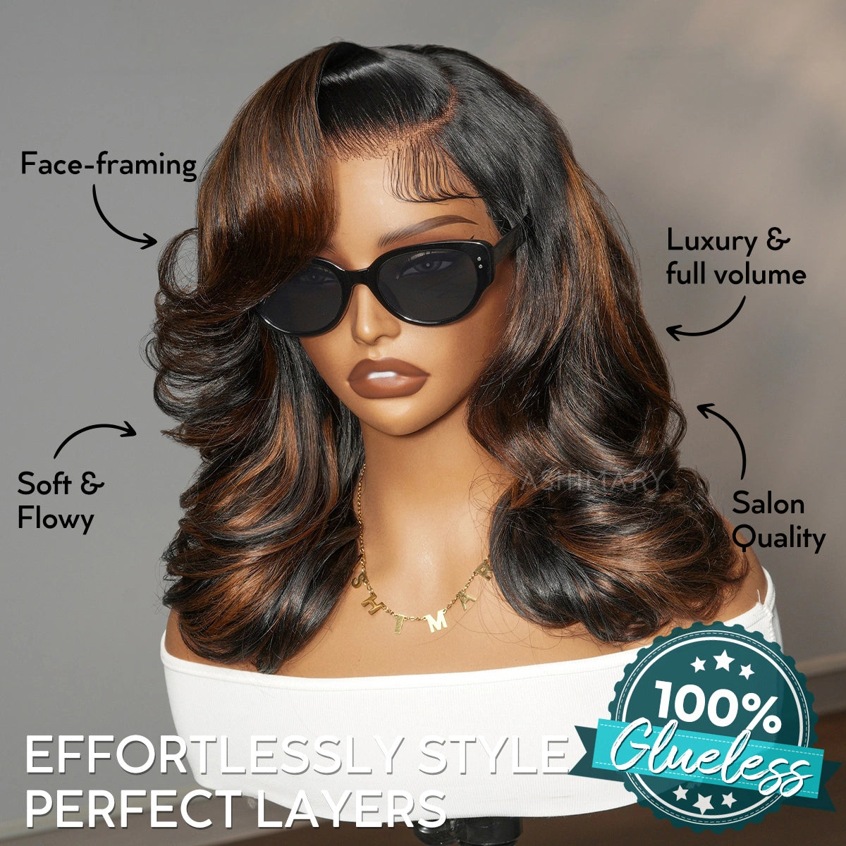 Balayage Highlight Pre-Styled Bouncy Body Wave Ready To Go Glueless Layer Wavy Bob Wig With Baby Hair - Image 5