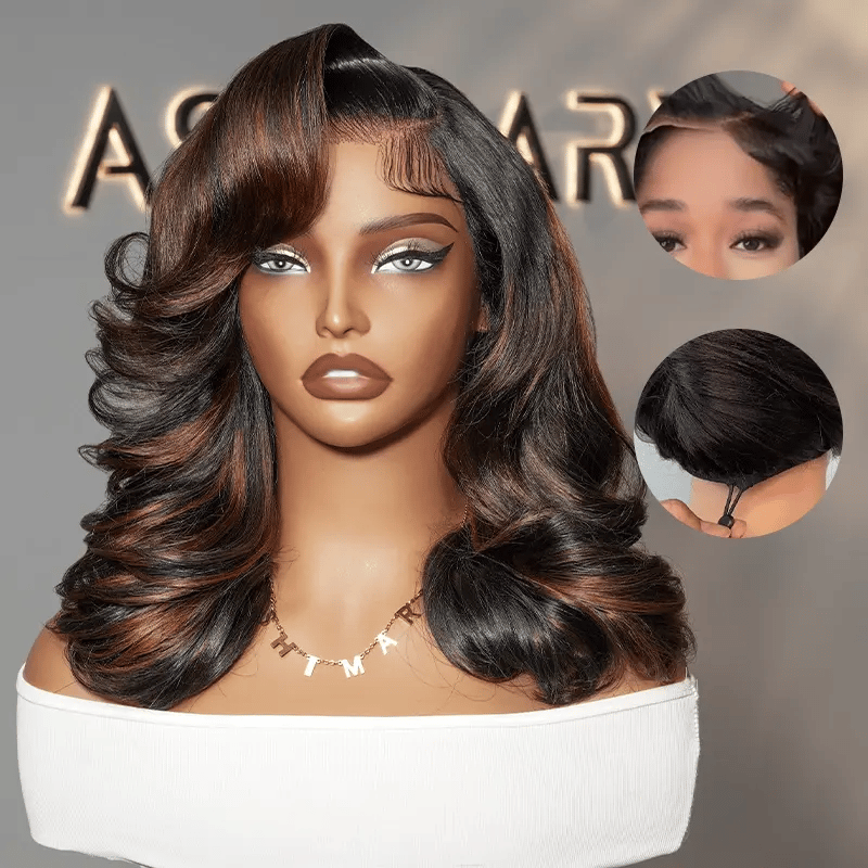 Balayage Highlight Pre-Styled Bouncy Body Wave Ready To Go Glueless Layer Wavy Bob Wig With Baby Hair - Image 6