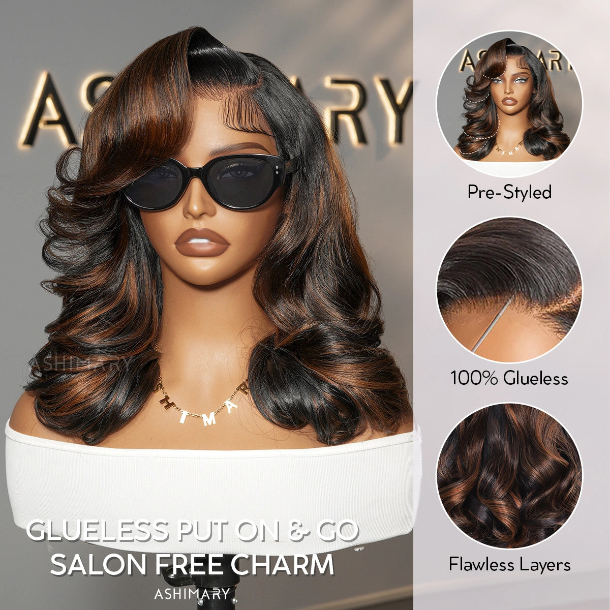 Balayage Highlight Pre-Styled Bouncy Body Wave Ready To Go Glueless Layer Wavy Bob Wig With Baby Hair - Image 7