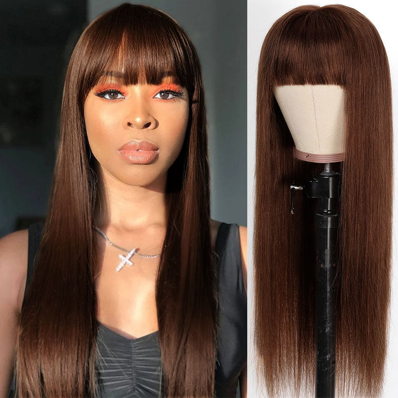 Ashimary Full Machine Made Wig Straight Virgin Hair Wigs With Bangs - Image 3