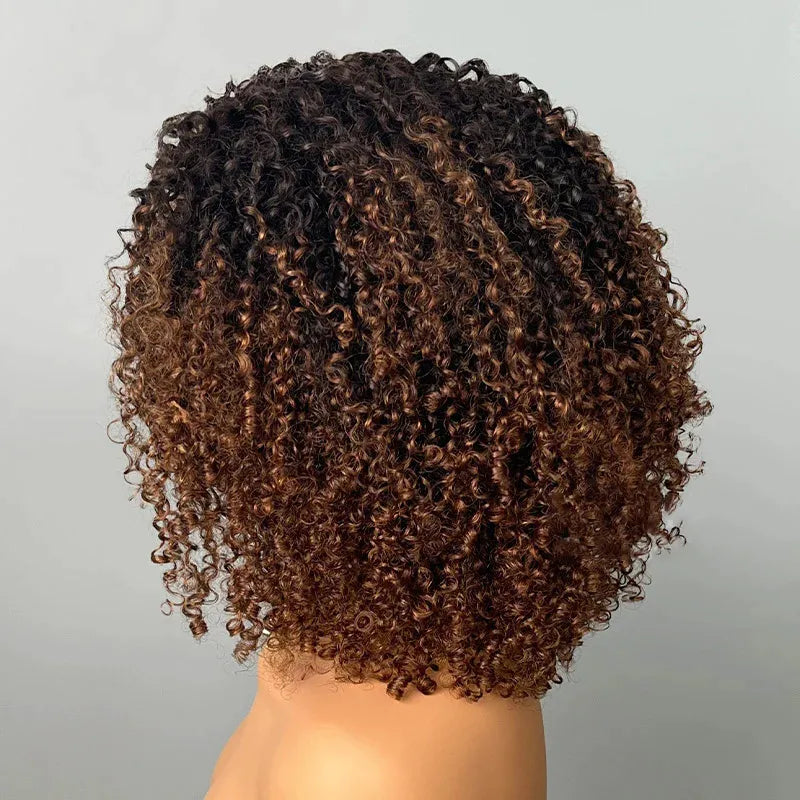 Black Brown Ombre Kinky Curly Half Wig With Drawstring Glueless Wear Go 3 in 1 Wig Beginner Friendly - Image 7