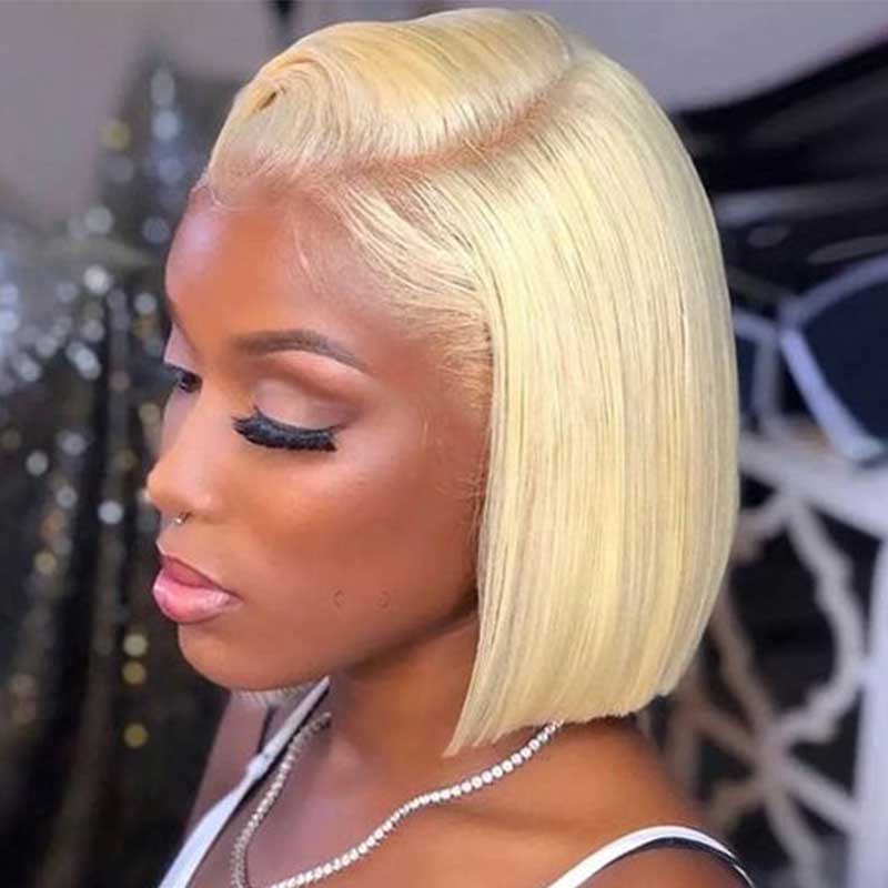 Blonde Bob Transparent Lace Wig Straight Brazilian Human Hair - Image 3