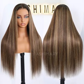 Blonde Highlights With Dark Roots Straight Wig 6x4.5 Transparent Glueless Lace Beginner Friendly