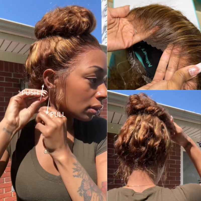 Water Wave Highlight Ombre Color Invisi Strap Snug Fit 360 Skin Lace Frontal Wig Glueless Human Hair - Image 2