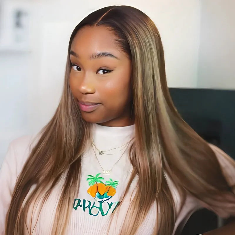 Blonde Highlights With Dark Roots Straight Wig 6x4.5 Transparent Glueless Lace Beginner Friendly - Image 3