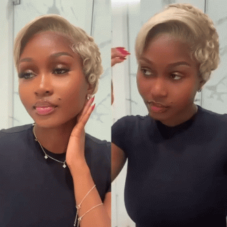 613 Blonde Pre-Styled Short Pixie Curly Bob Wig Transaprent Lace Frontal Human Hair wig