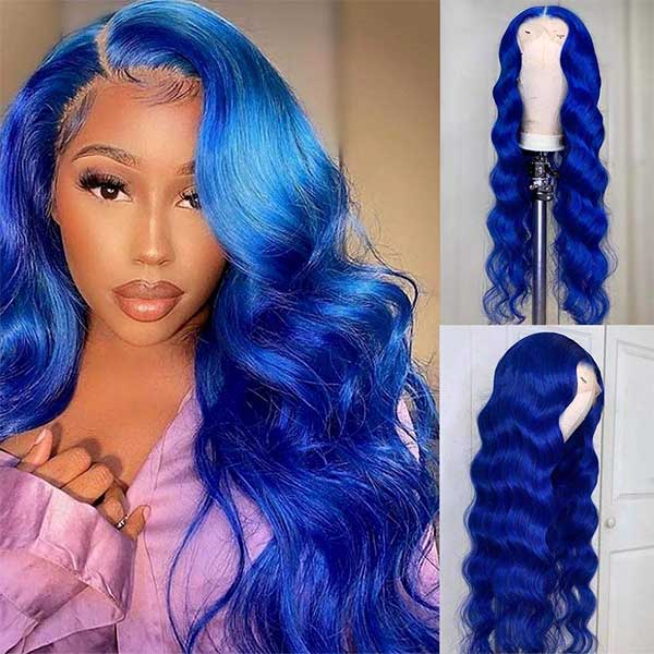 Ocean Blue Wavy Wig Body Wave Transparent Hd Lace Frontal Wig Ashimary Human Hair - Image 4