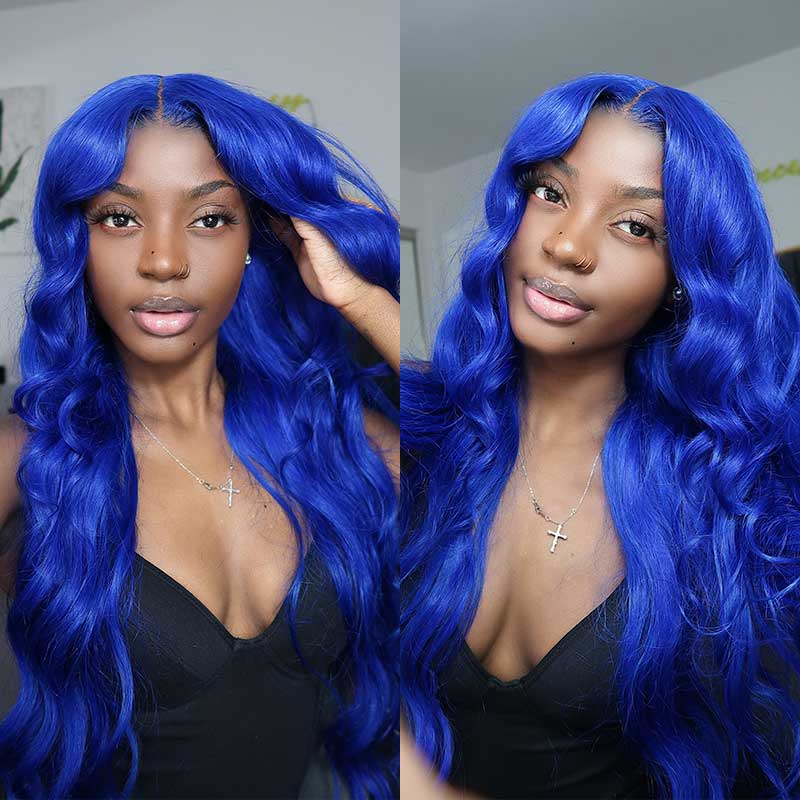 Ocean Blue Wavy Wig Body Wave Transparent Hd Lace Frontal Wig Ashimary Human Hair - Image 2