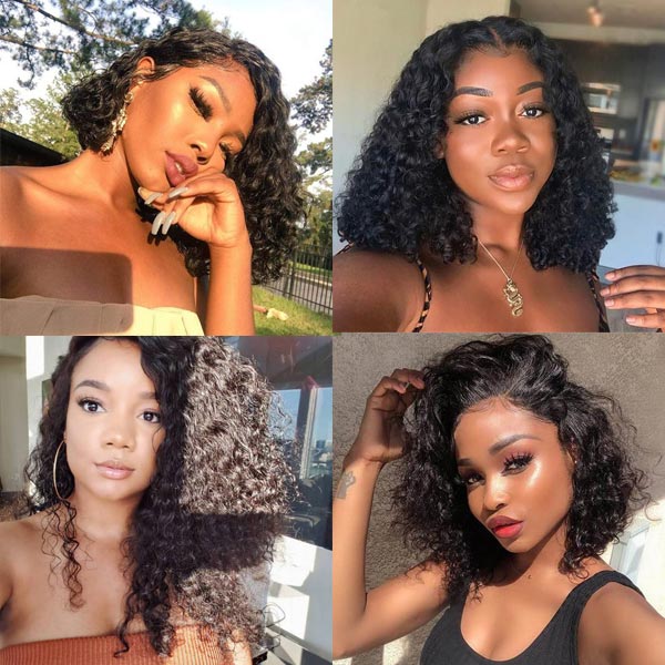 Deep Wave Bob Wig Blunt Cut Lace Front Wig 10A Human Hair Natural Color - Image 9