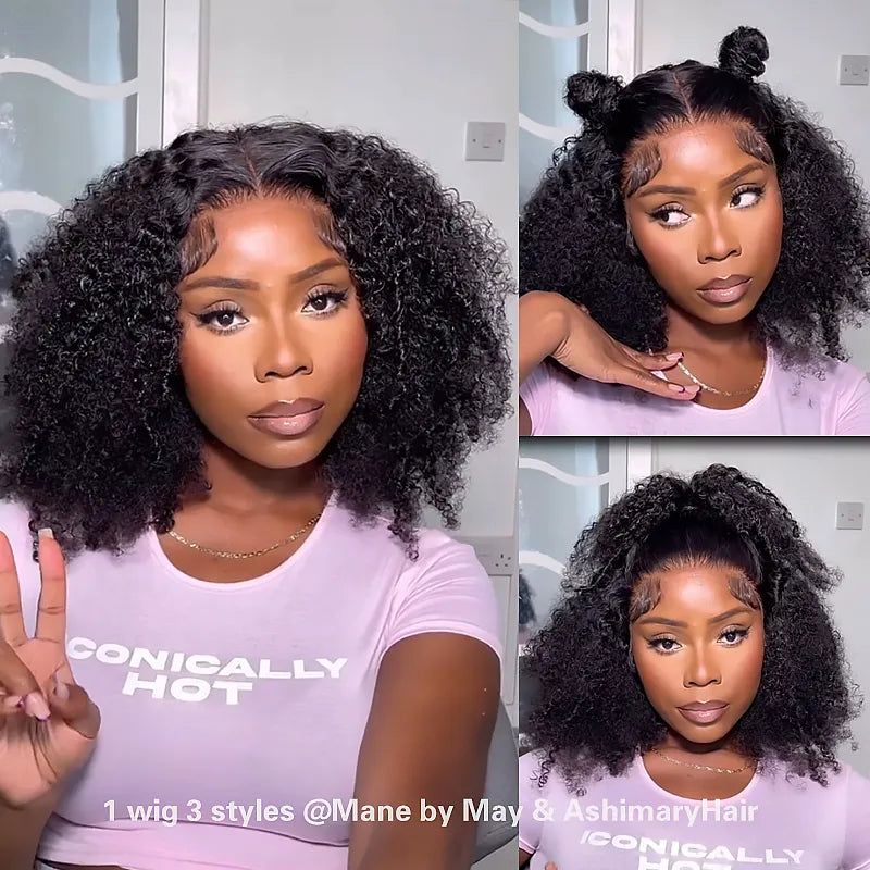 Precut Glueless Wear & Go Kinky Curly Invisible HD Lace Closure Bob Ready To Wear Wig with Pre Plucked Hairline & Bleached Knots - Image 2