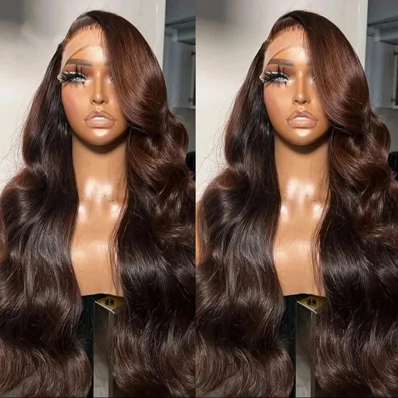 360 Lace Frontal 4# Chocolate Brown Body Wave Lace Front Wig Transparent Preplucked Lace Frontal Wig Colored Wigs - Image 8