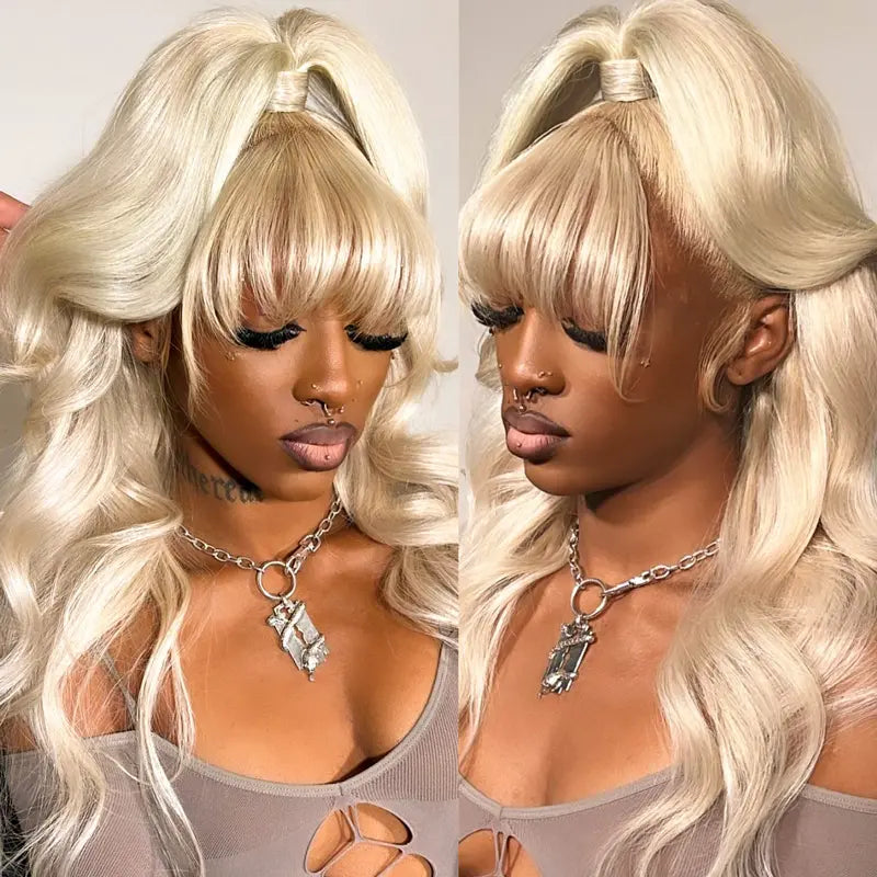 613 Blonde Straight Colored Wigs With Bangs 13x6 Transparent Full Lace Frontal Wig High Quality Remy Hair - Image 4