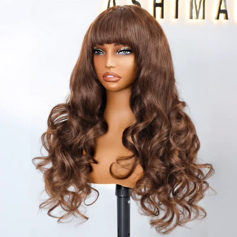 Body Wave Pre-Cut Layer With Bangs Pull Go 3x1 Lace Brown Wig True Scalp Glueless Pre-Styled Wig - Image 5