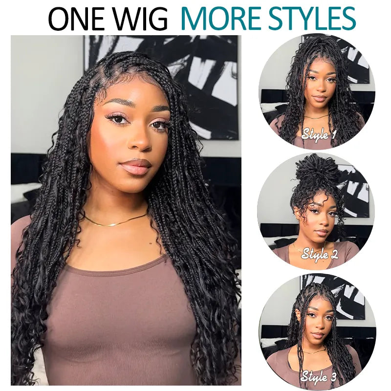 Invisi Strap Full Lace Knotless Boho Curls Braided Long Wig Pre-braid Lightweight Super Natural Scalp - Image 20