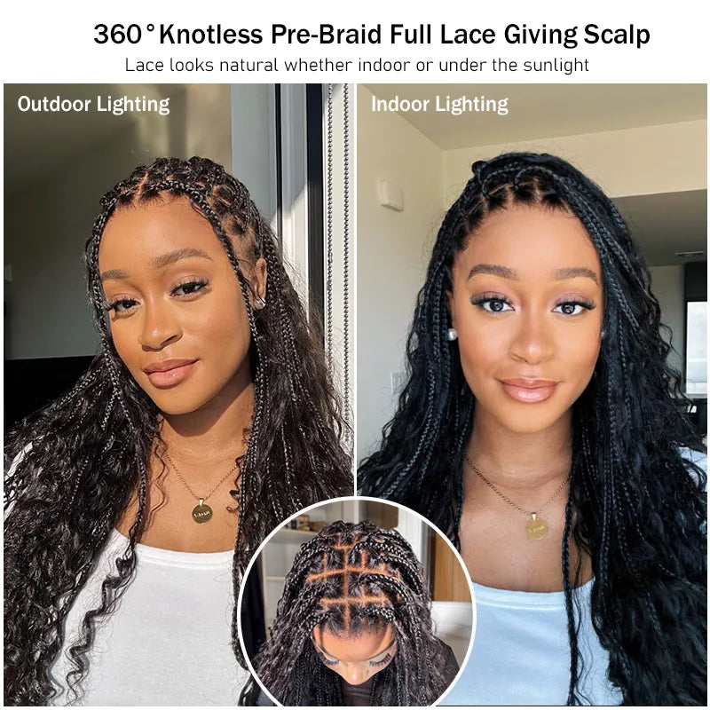 Ombre Color Full Lace Boho Curls Braided Long Wig Pre-braid Lightweight Tiny Knots Scalp - Image 7