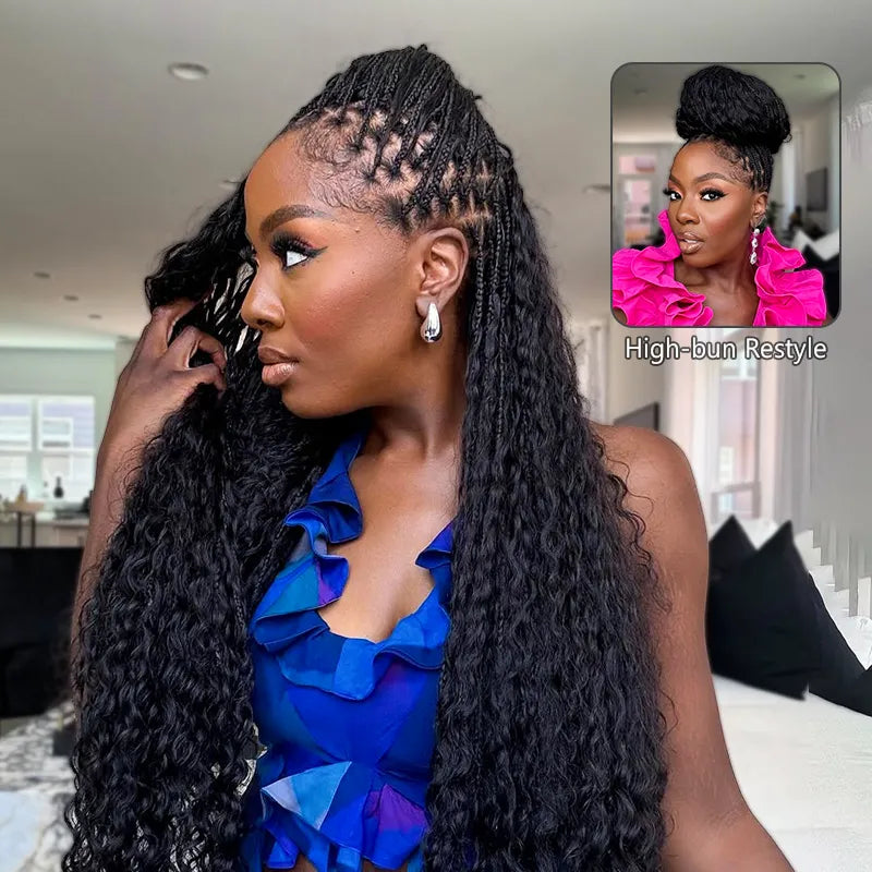 Invisi Strap Full Lace Knotless Boho Curls Braided Long Wig Pre-braid Lightweight Super Natural Scalp - Image 2