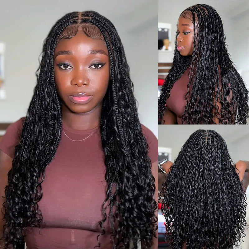 Invisi Strap Full Lace Knotless Boho Curls Braided Long Wig Pre-braid Lightweight Super Natural Scalp - Image 4