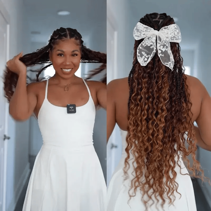 Ombre Color Full Lace Boho Curls Braided Long Wig Pre-braid Lightweight Tiny Knots Scalp - Image 3