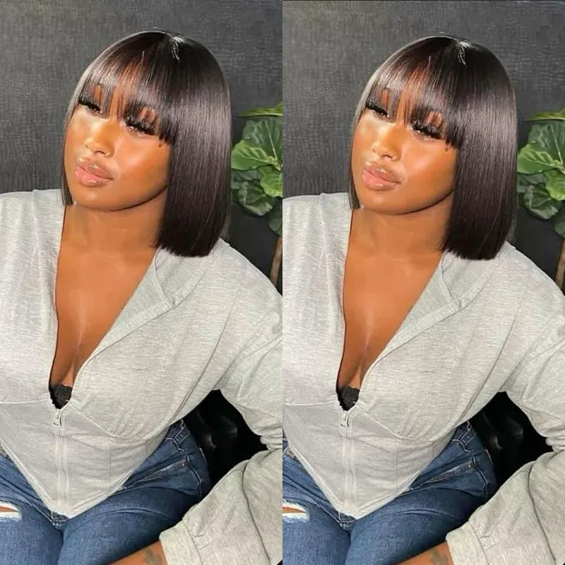 Pull Go 3x1 Lace Double Drawn Bob Wig True Scalp Bang Wig Bone Straight Silky Glueless High Density Human Hair - Image 3