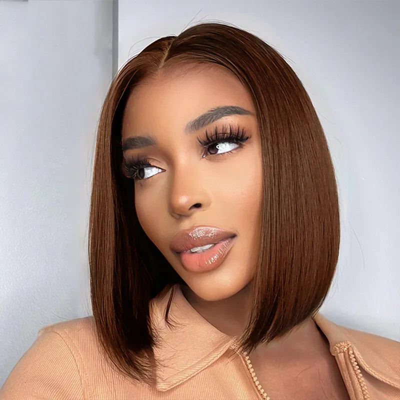 Double Drawn High Density Pull Go 13x4 Lace Bob Wig Rich Brown Bone Straight Lace Frontal Wig - Image 5
