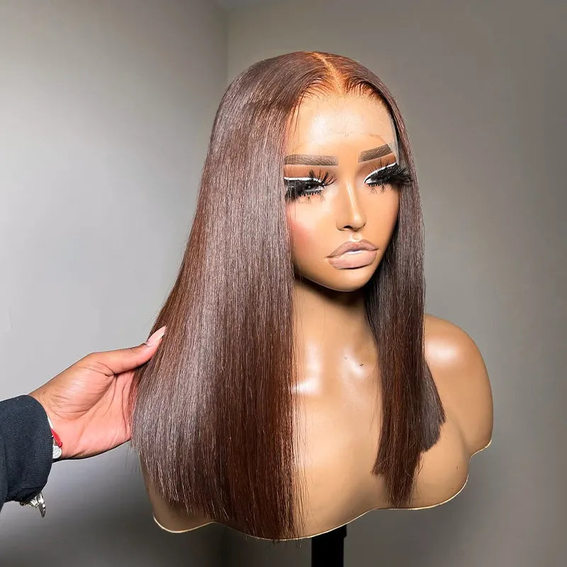 Double Drawn High Density Pull Go 13x4 Lace Bob Wig Rich Brown Bone Straight Lace Frontal Wig - Image 4