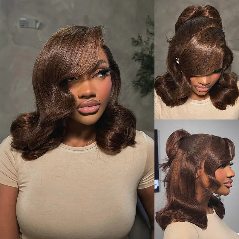 Glueless Pre-Styled Body WaveBob Wig Chocolate Brown Ready To Go Layer Wavy Human Hair Wig With Baby Hair - Image 6