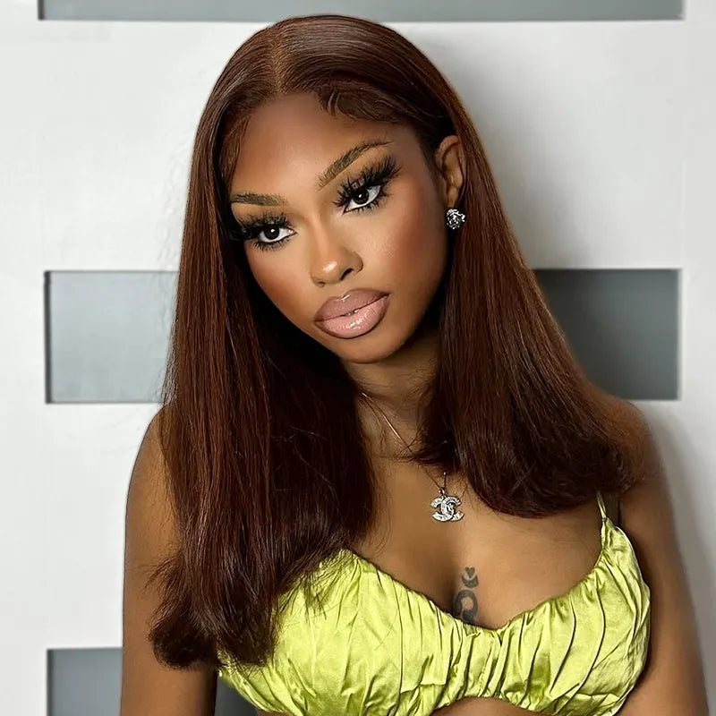 Pull Go 13x4 Lace Bob Wig Rich Brown Yaki Straight Lace Frontal Wig Silk Press Glueless Hair - Image 2