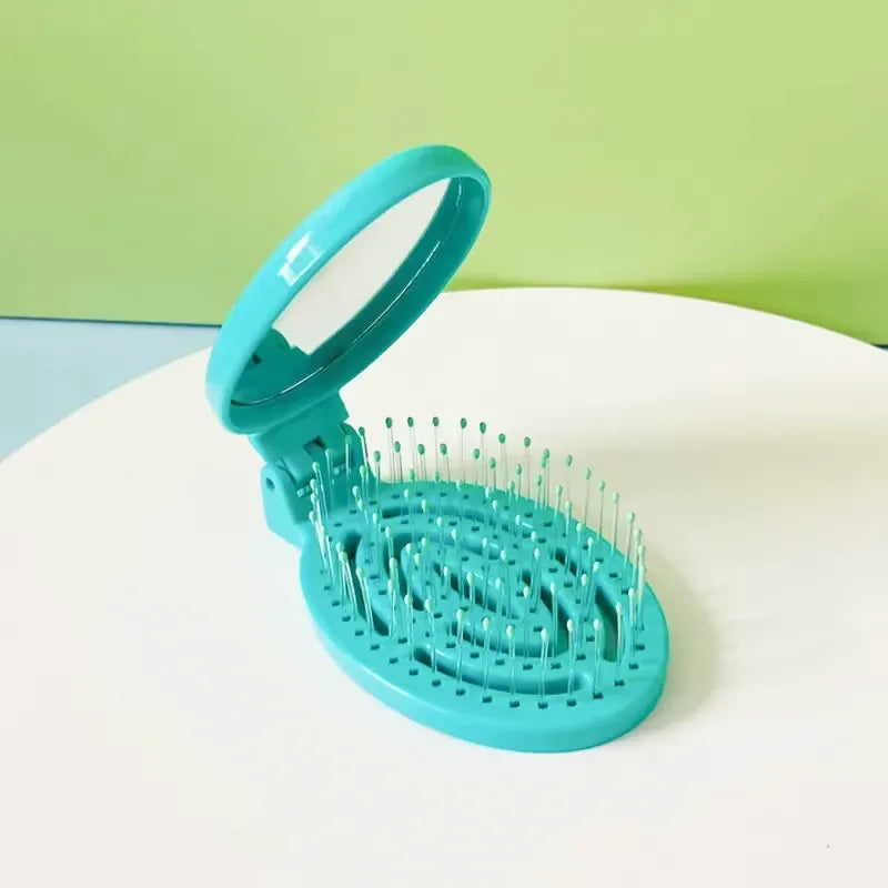 Pocket Hair Brush with Mirror Folding Compact Design for Easy Carry - Image 2