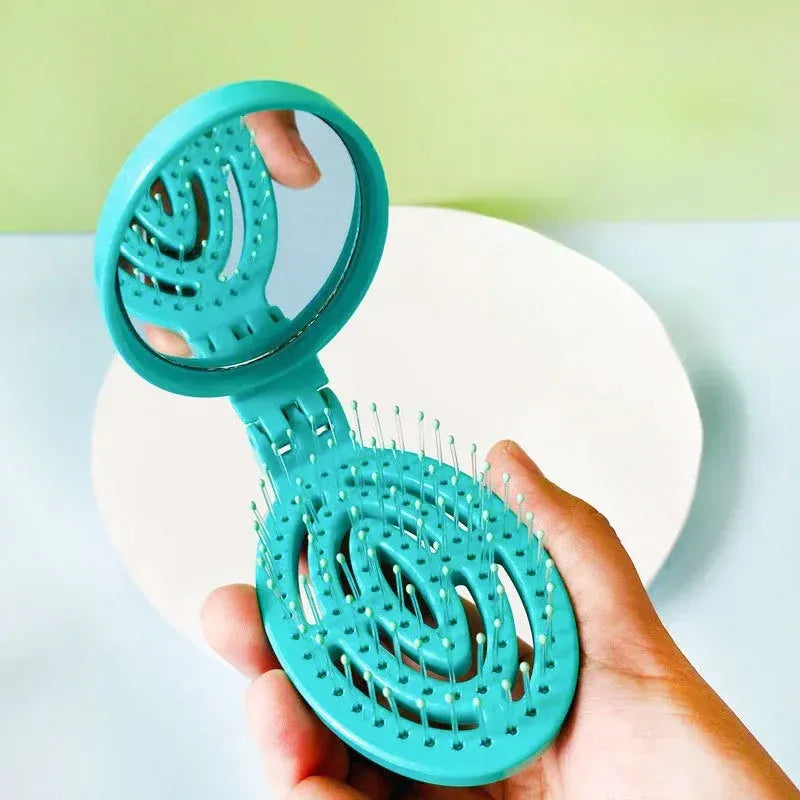 Pocket Hair Brush with Mirror Folding Compact Design for Easy Carry - Image 3