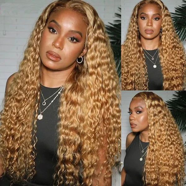 #27 Light Brown 13x4 13x6 Frontal Lace Wigs Pre-plucked Deep Wave Human Hair - Image 2