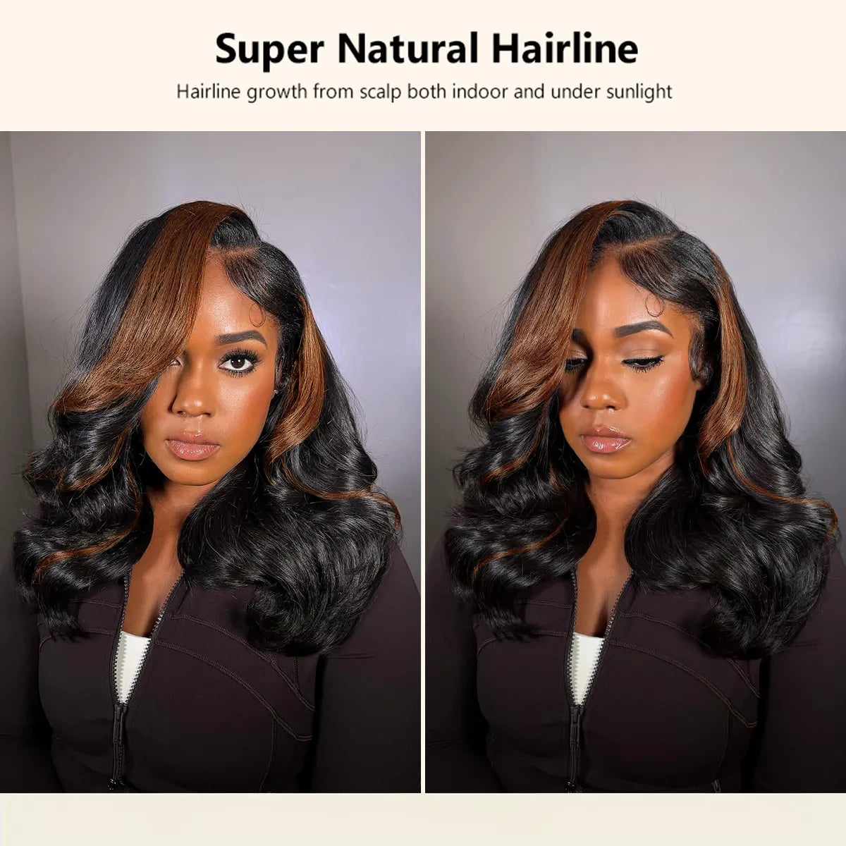 Black Camarel Blonde Highlights Pre-Styled Bouncy Body Wave Glueless Side Part Layer Wavy Bob Wig With Baby Hair - Image 9