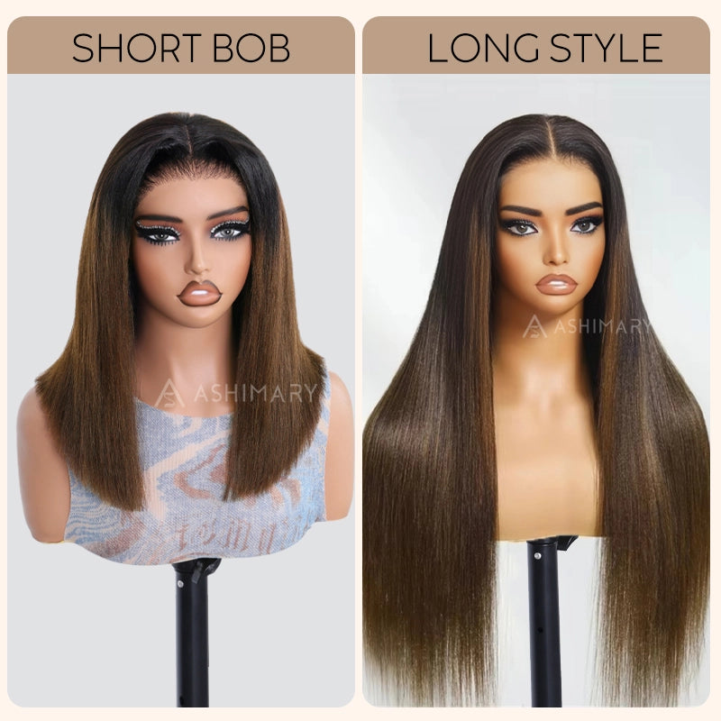 Chestnut Brown Soft Ombre Blend Pull Go 6x4.5 Lace Yaki Straight Wig Glueless Short Bob Beginner-Friendly - Image 6