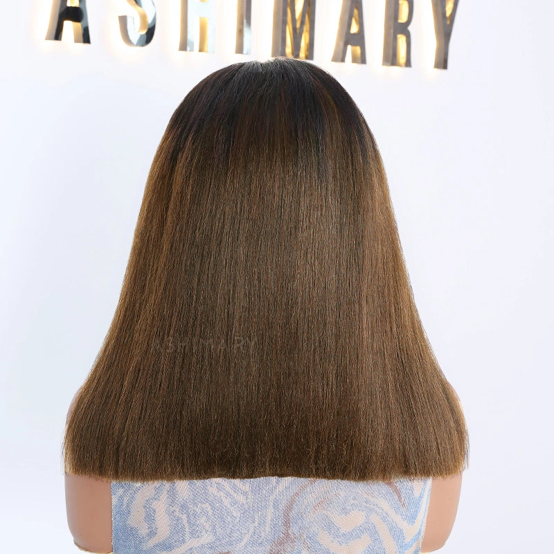 Flash Sale Highlight Bob Yaki Straight Human Hair 180% Density Pre Bleached Tiny Knots Glueless Wig - Image 26